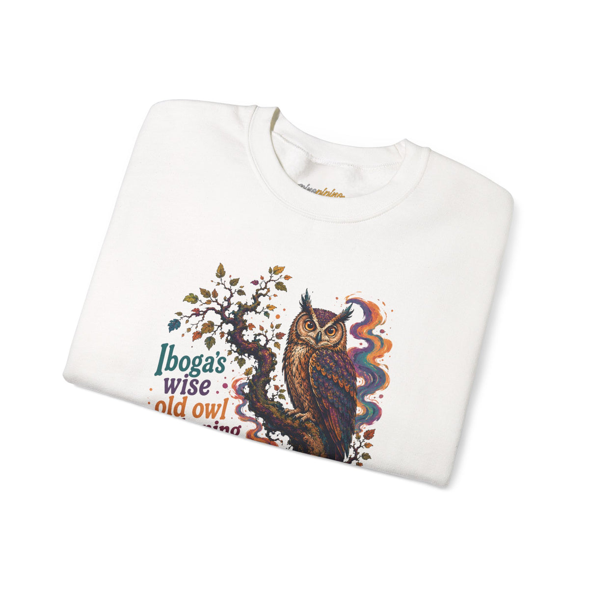 "Ibogas wise old owl awakening" Psychedelic Retro Boho GraphicCrewneck Sweatshirt