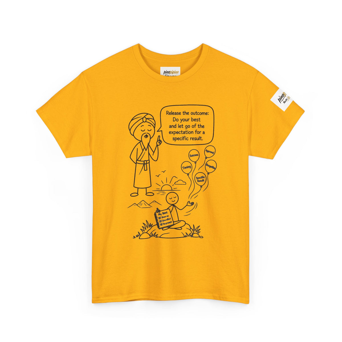 Spiritual Tee — “Release the Outcome” Cartoon Graphic T-Shirt
