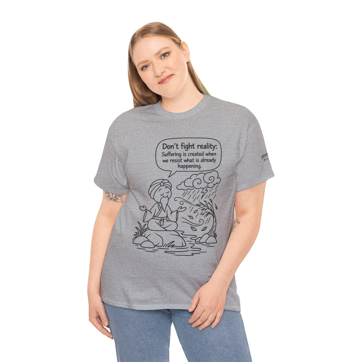 "Don't Fight Reality" Graphic T‑Shirt, Meditation Cartoon Tee