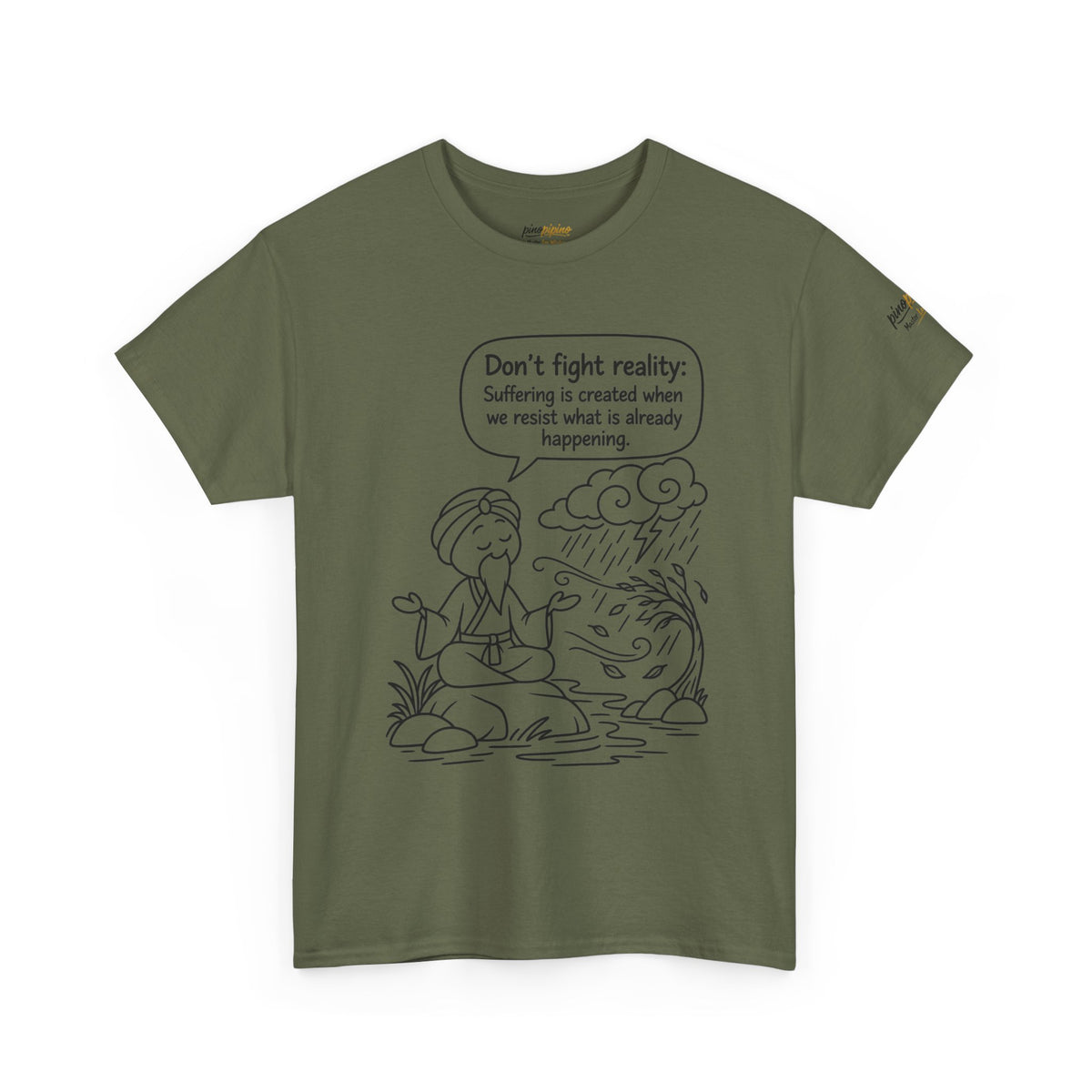"Don't Fight Reality" Graphic T‑Shirt, Meditation Cartoon Tee