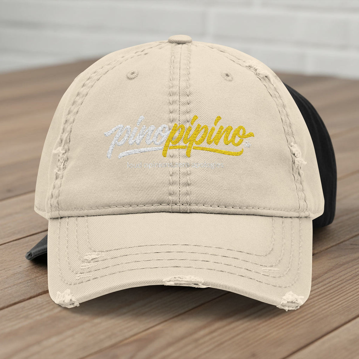 Distressed Embroidered Hat - Pinopipino Script Logo Cap