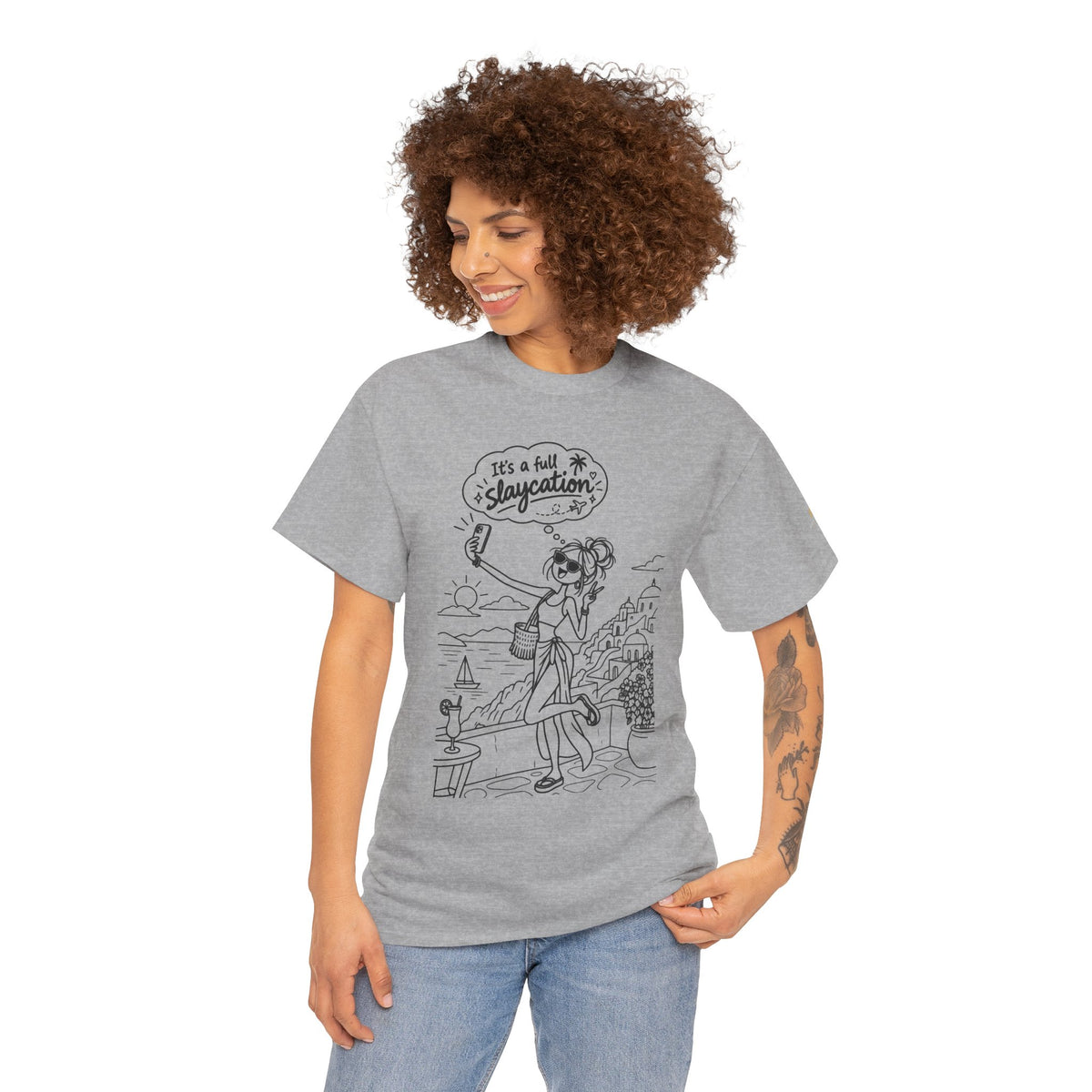 T-Shirt — "It's a Slaycation" Retro Beach Girl Graphic Tee