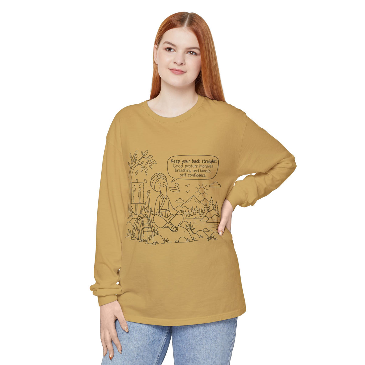 "Keep Your Back Straight" Self Care by Master Lee - Long Sleeve T‑Shirt
