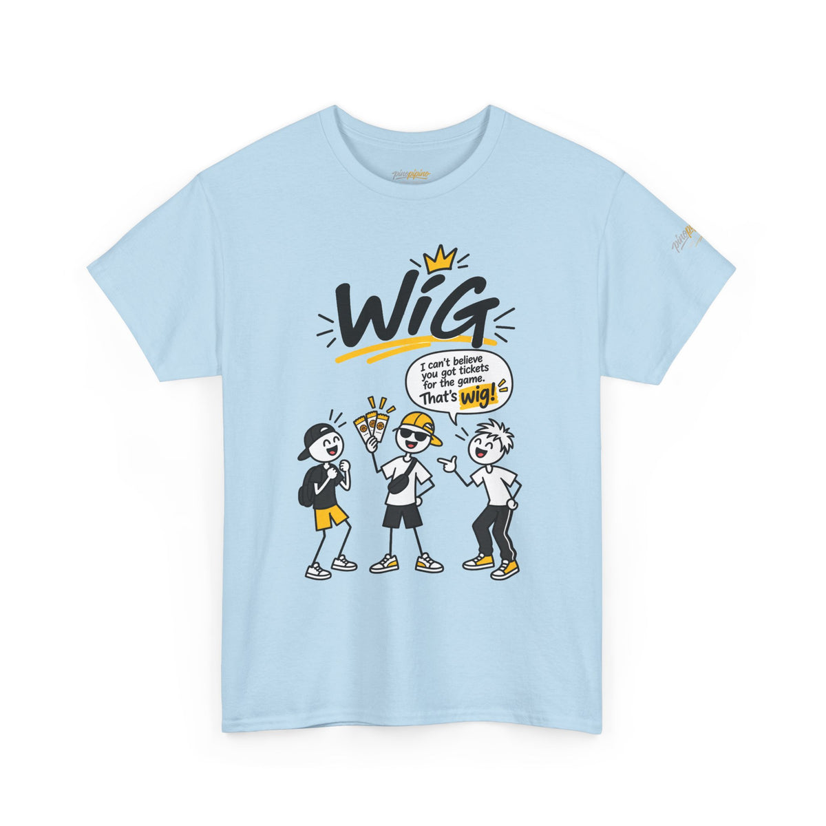 "Wig" Gen Z Slang Graphic Tee — Funny Cartoon Crew Shirt