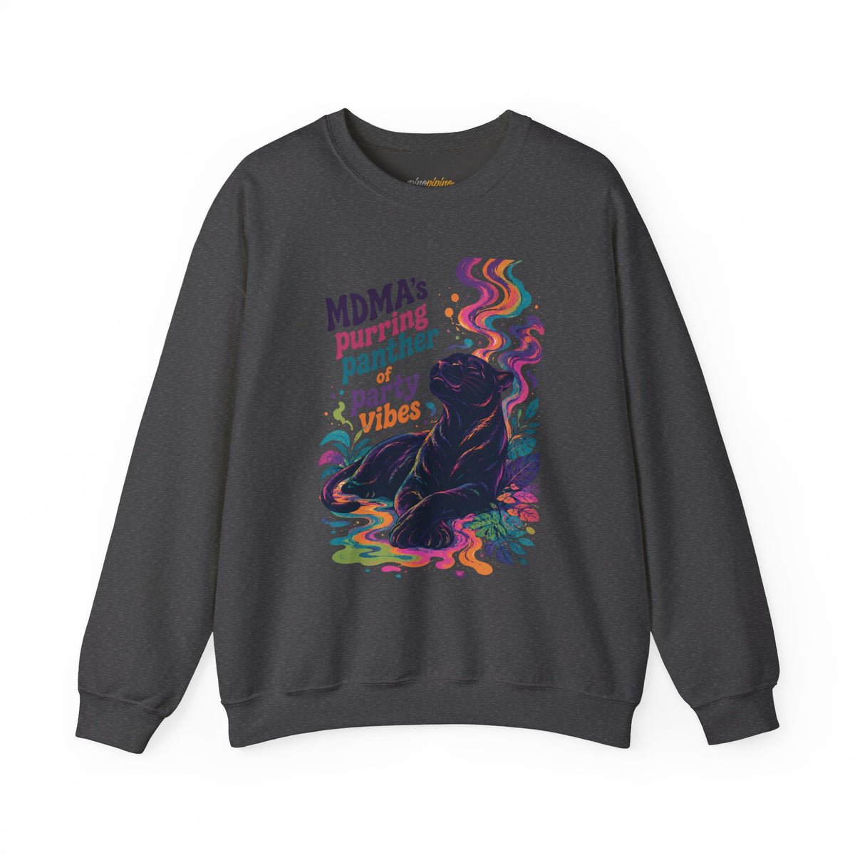 "MDMA's Purring Panther Party Vibes" - Psychedelic Black Panther Crewneck Sweatshirt