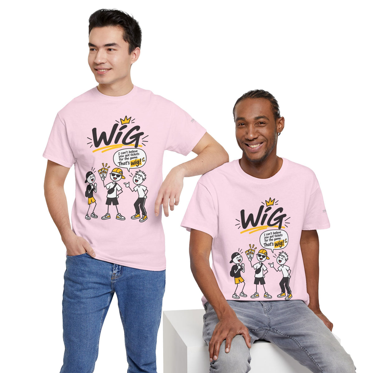 "Wig" Gen Z Slang Graphic Tee — Funny Cartoon Crew Shirt