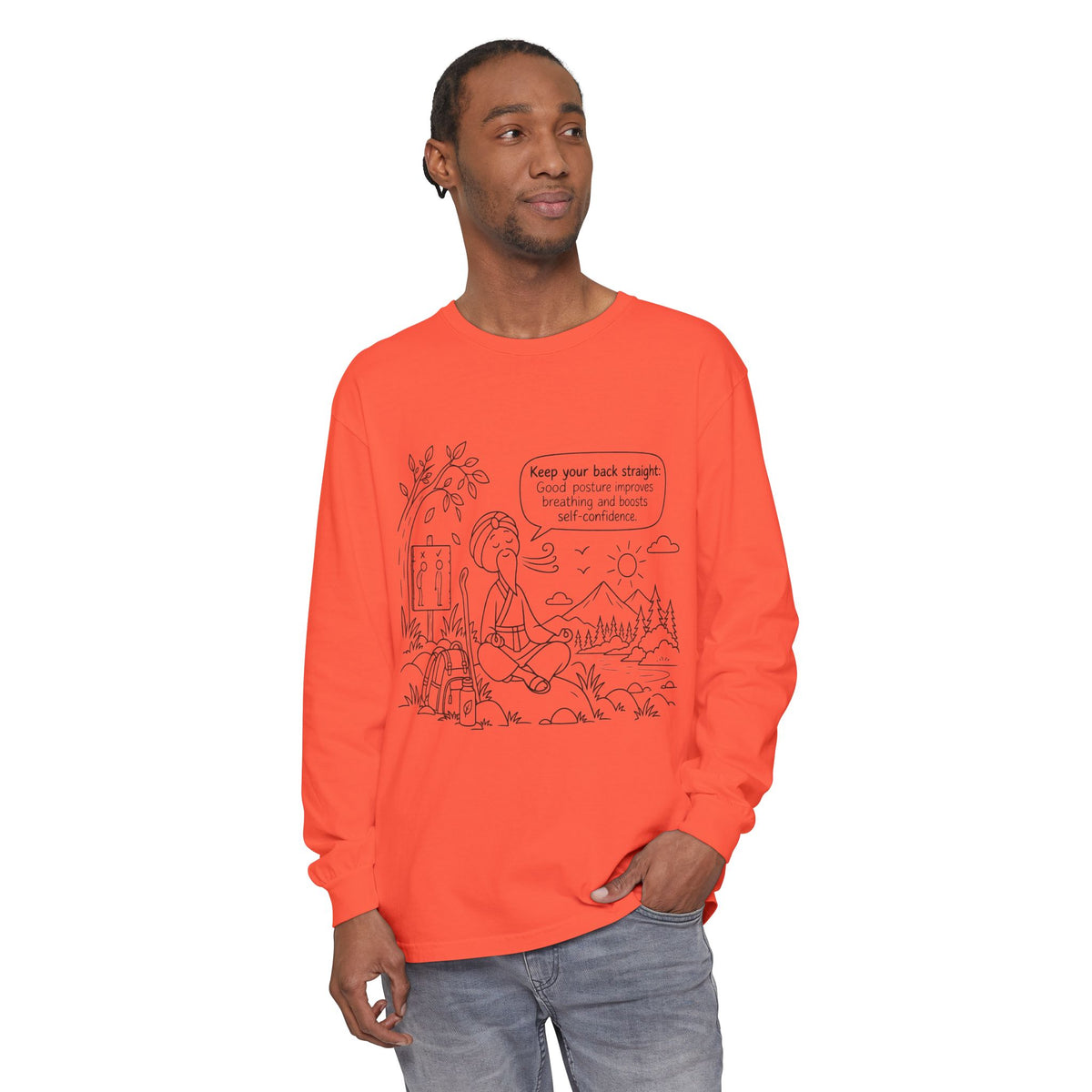 "Keep Your Back Straight" Self Care by Master Lee - Long Sleeve T‑Shirt