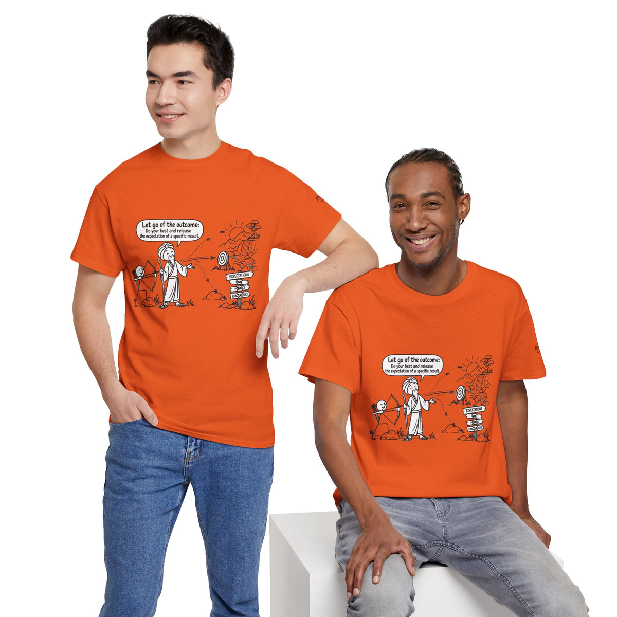 T-Shirt — Cartoon Zen Comic: "Let go of the outcome" Mindfulness Tee