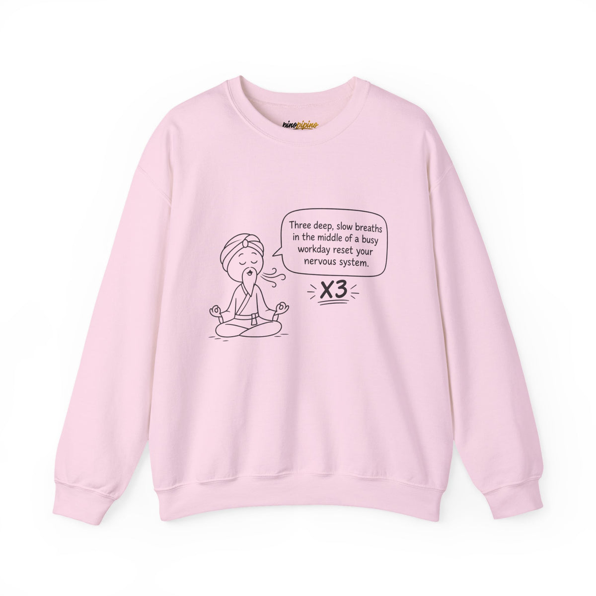 Cute Meditation Cartoon with Breathing Reminder "Three deep, slow breaths...) -Crewneck Sweatshirt