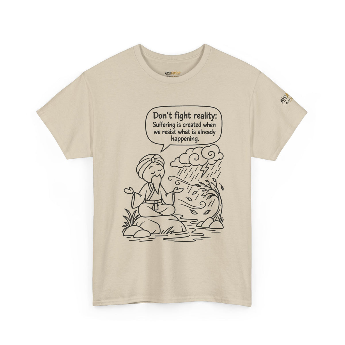 "Don't Fight Reality" Graphic T‑Shirt, Meditation Cartoon Tee