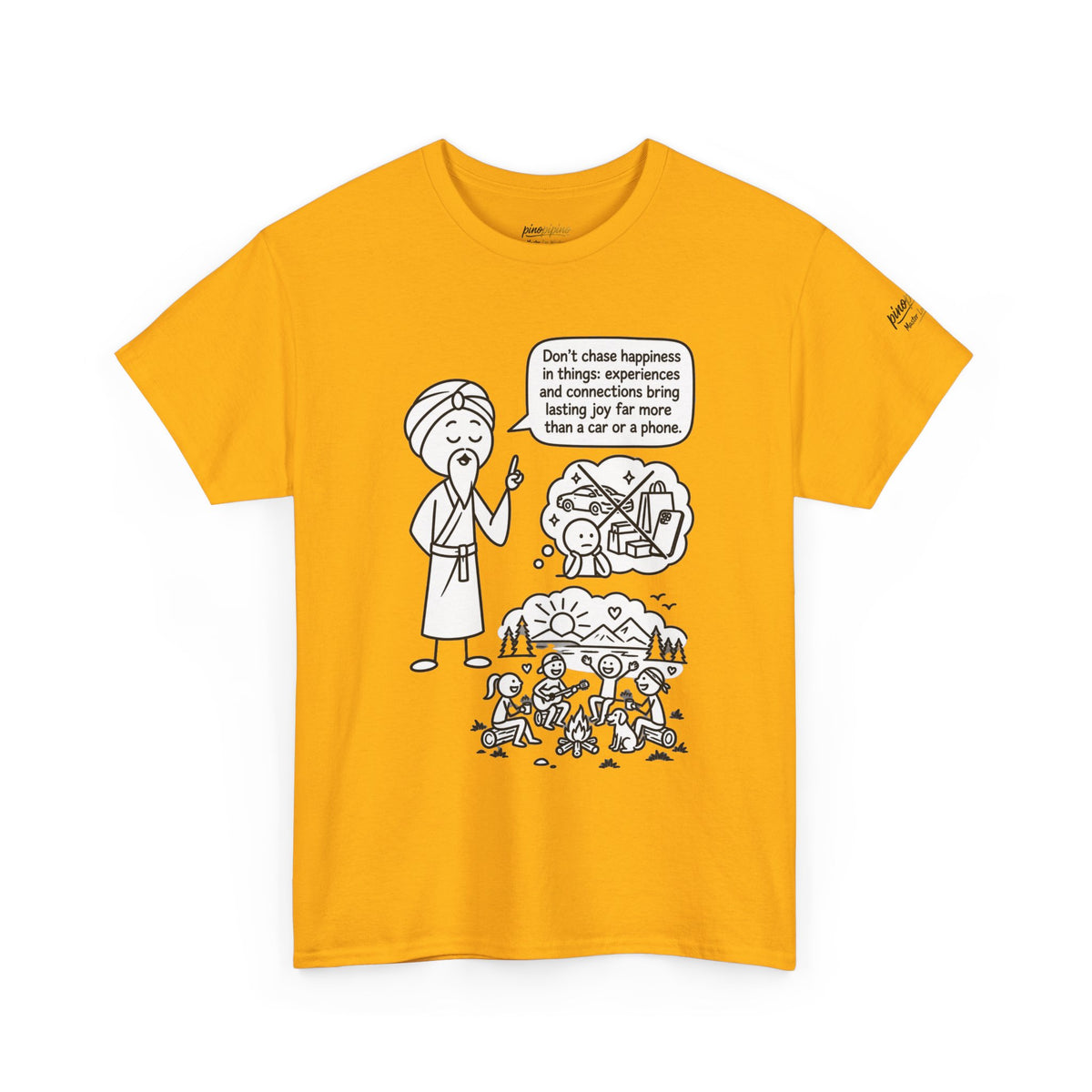 Mindful Graphic Tee – "Don't Chase Happiness in things" Illustration Shirt