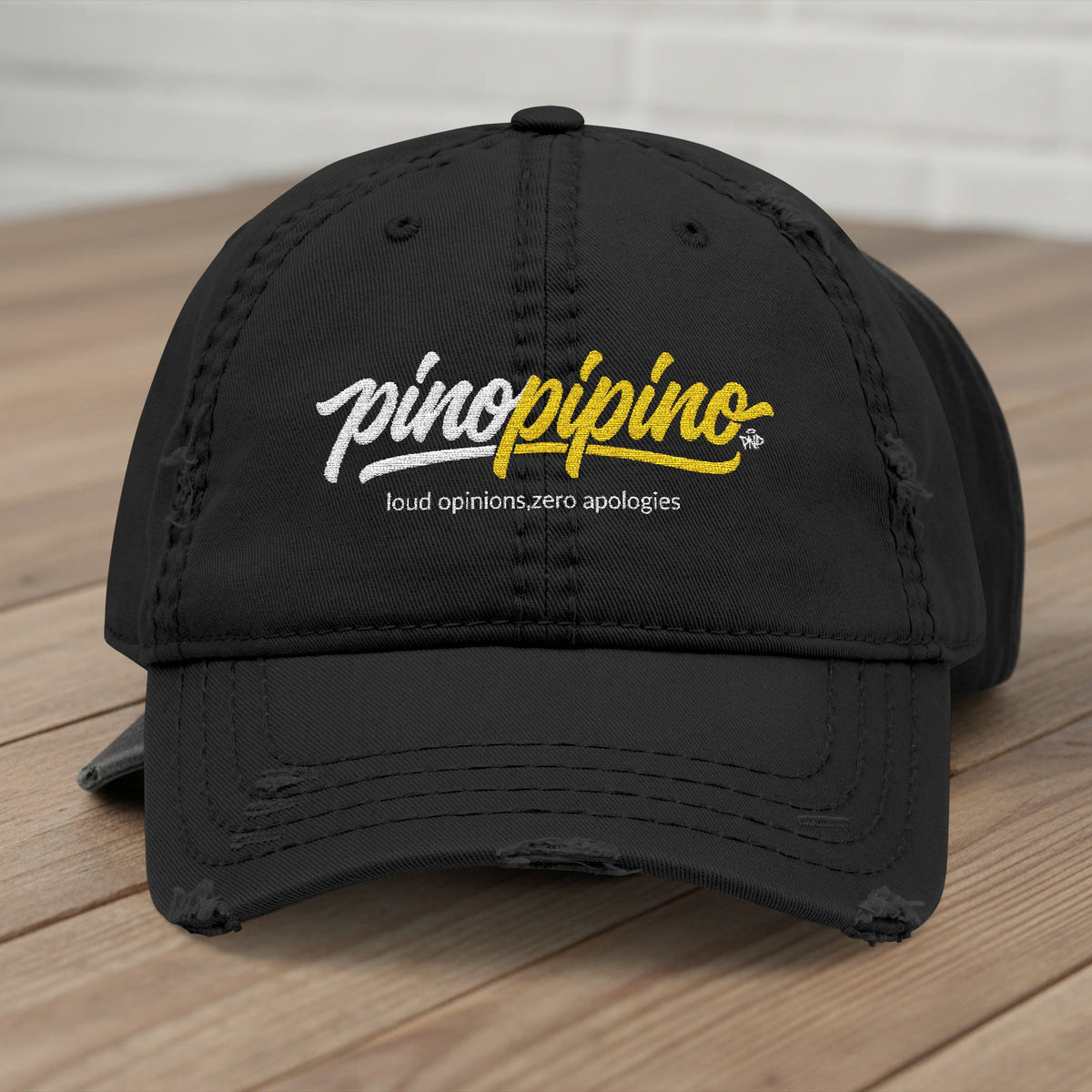 Distressed Embroidered Hat - Pinopipino Script Logo Cap