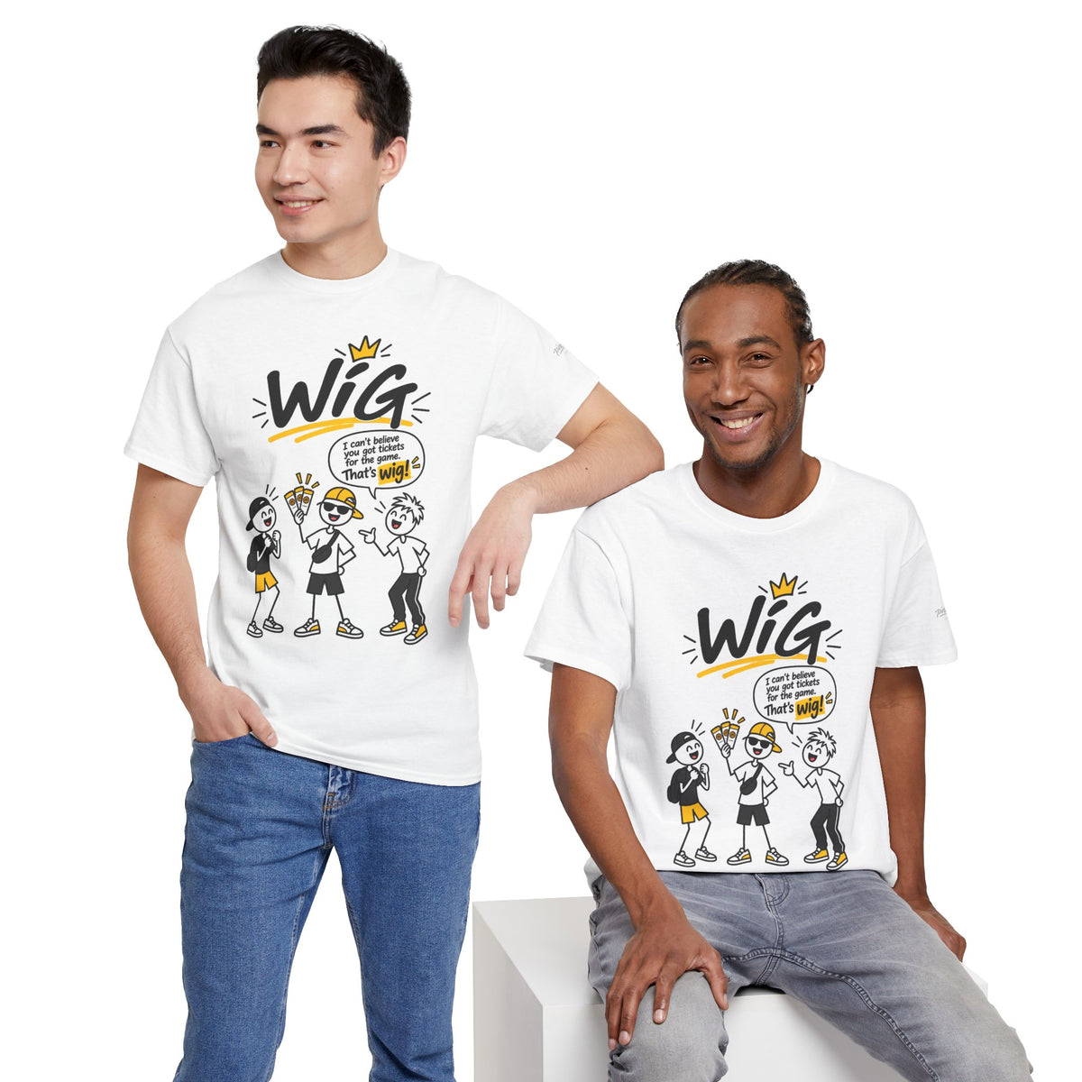 "Wig" Gen Z Slang Graphic Tee — Funny Cartoon Crew Shirt