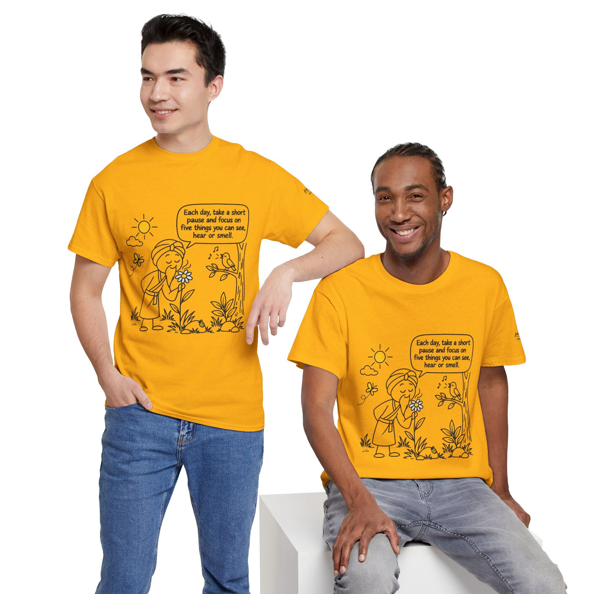 "Focus on five things you can see, hear or smell" - Master Lee's Wisdom, Unisex Heavy Cotton Tee
