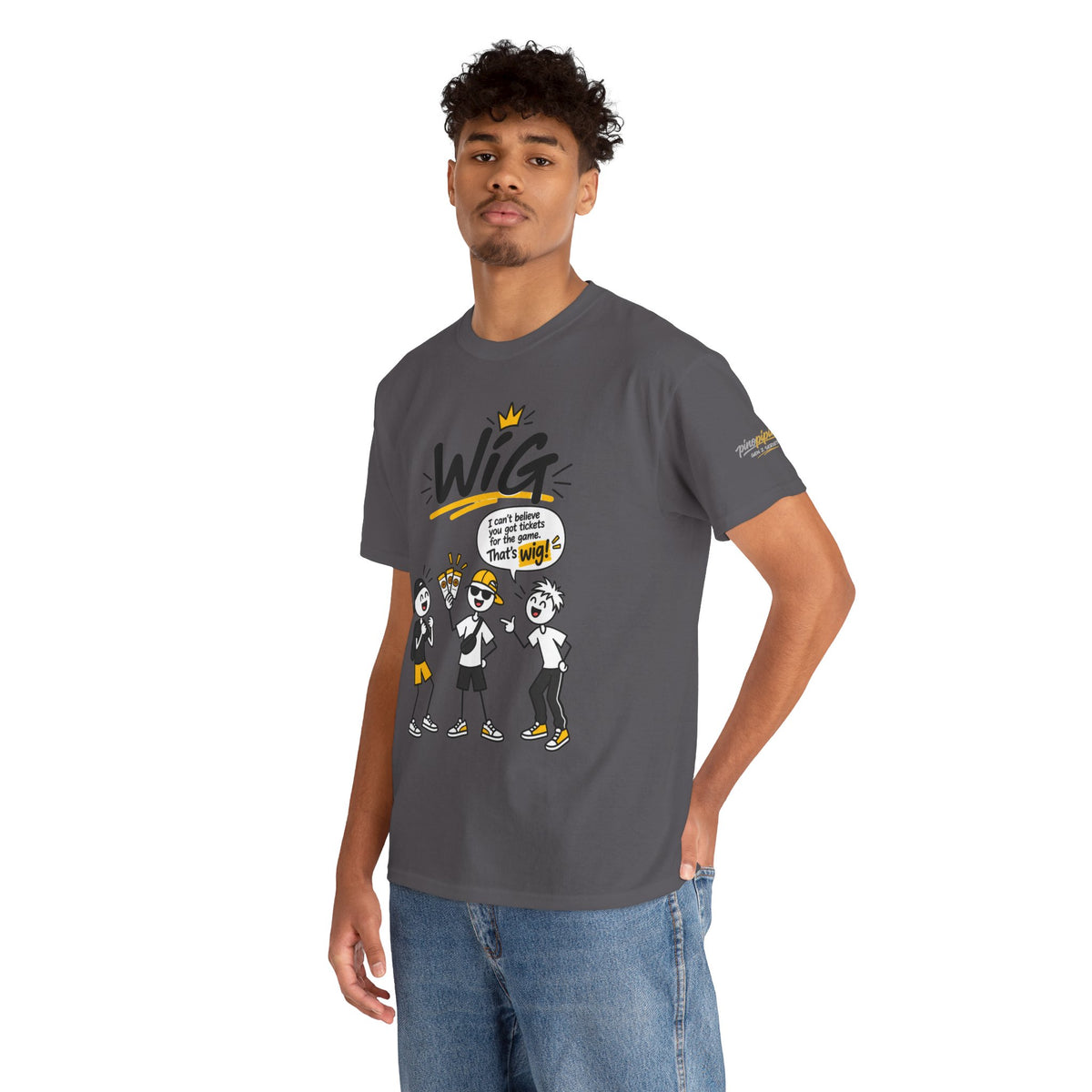 "Wig" Gen Z Slang Graphic Tee — Funny Cartoon Crew Shirt