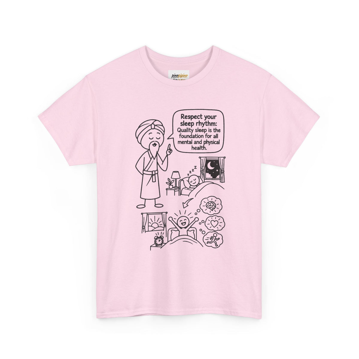 Yoga Philosophy Graphic Tee — "Respect Your Sleep Rhythm" Mindful Illustration T-Shirt