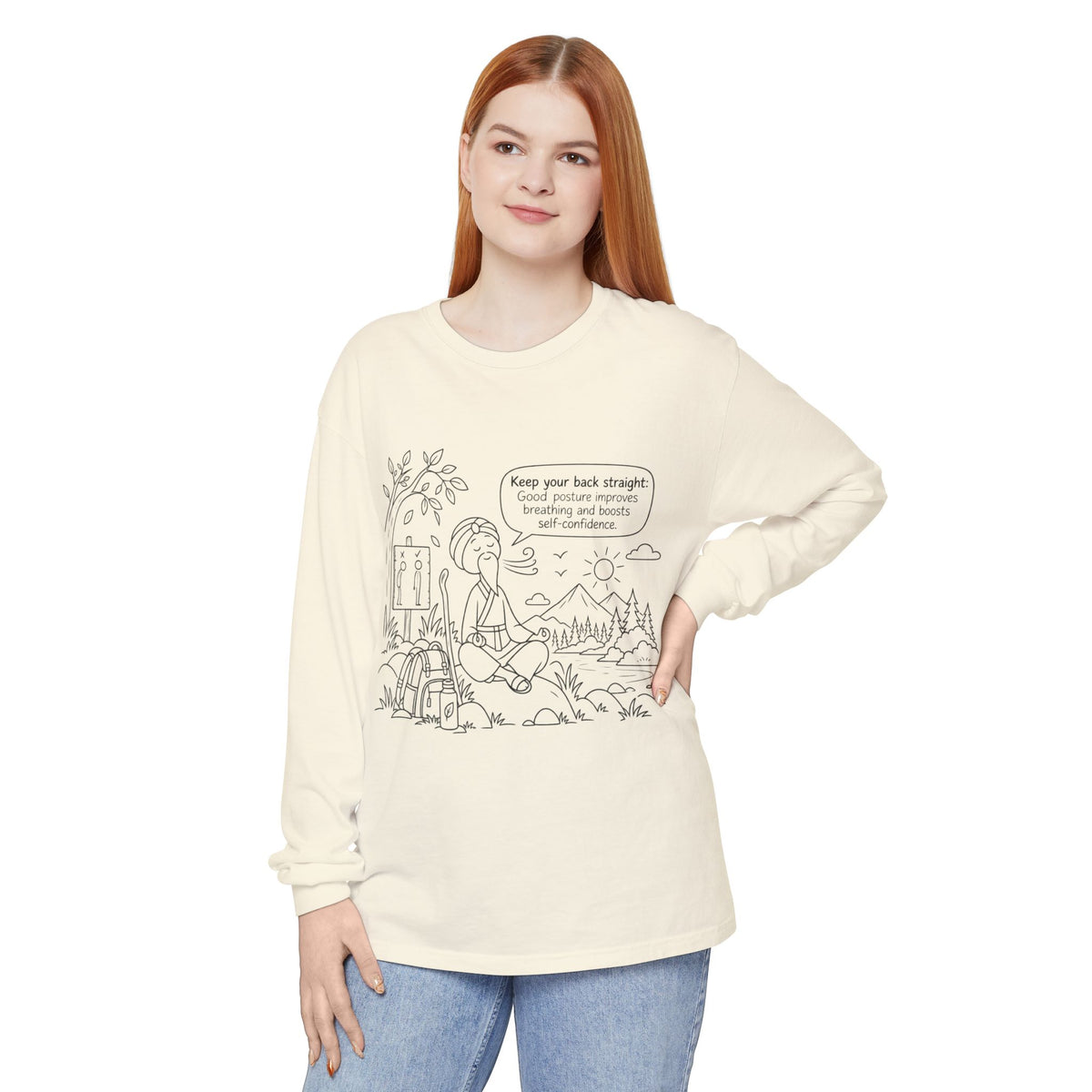 "Keep Your Back Straight" Self Care by Master Lee - Long Sleeve T‑Shirt