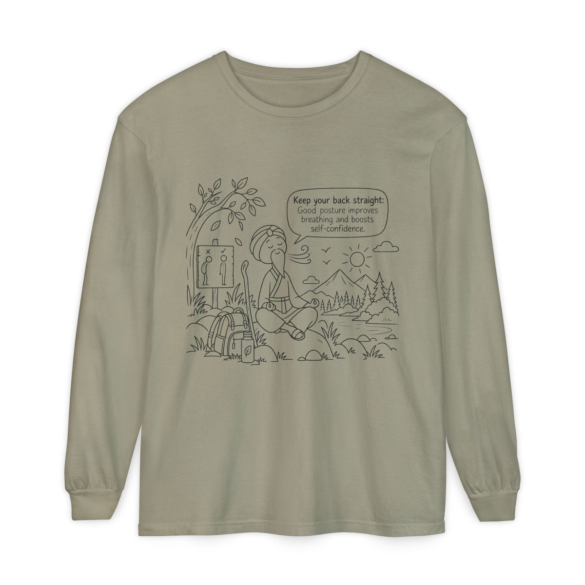 "Keep Your Back Straight" Self Care by Master Lee - Long Sleeve T‑Shirt