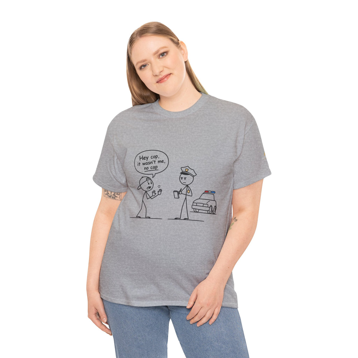 Funny "Hey Cop, It Wasn't Me, No Cap" Police Cartoon Tee