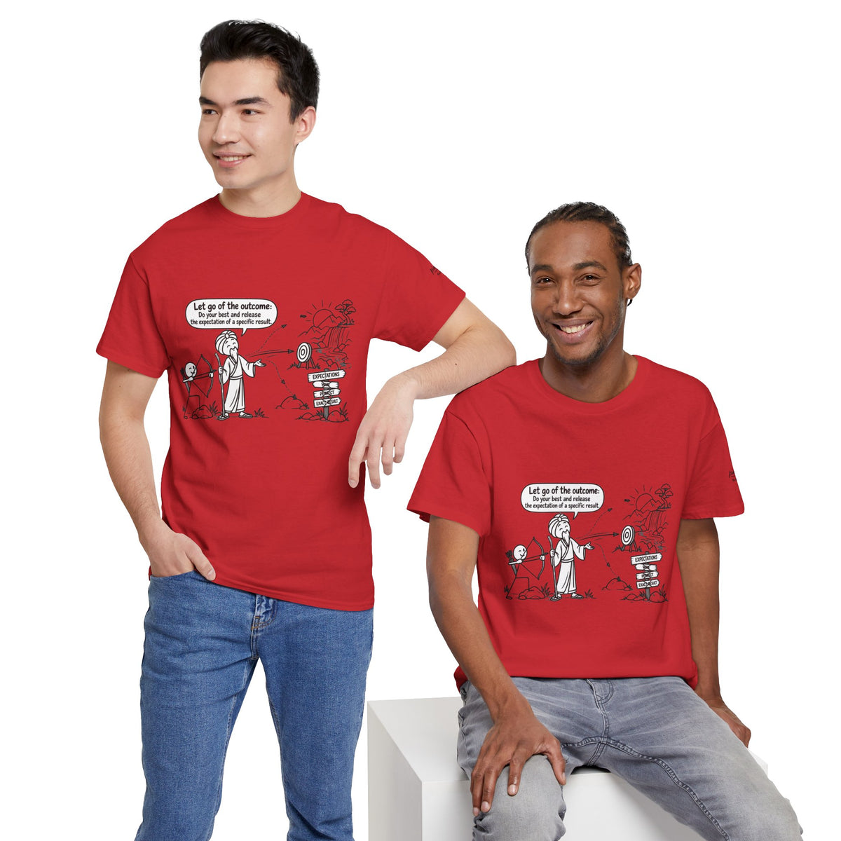 T-Shirt — Cartoon Zen Comic: "Let go of the outcome" Mindfulness Tee