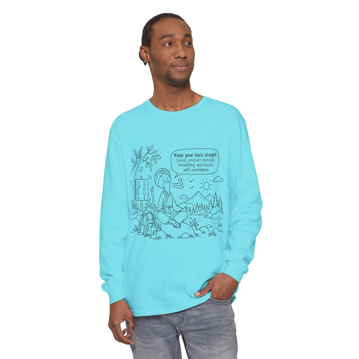 "Keep Your Back Straight" Self Care by Master Lee - Long Sleeve T‑Shirt