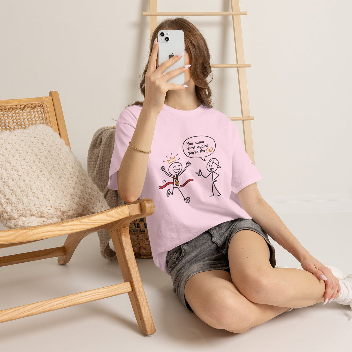 "CEO" Winner Graphic Tee — "You Came First Again! You're the CEO" Funny Stick Figure Shirt