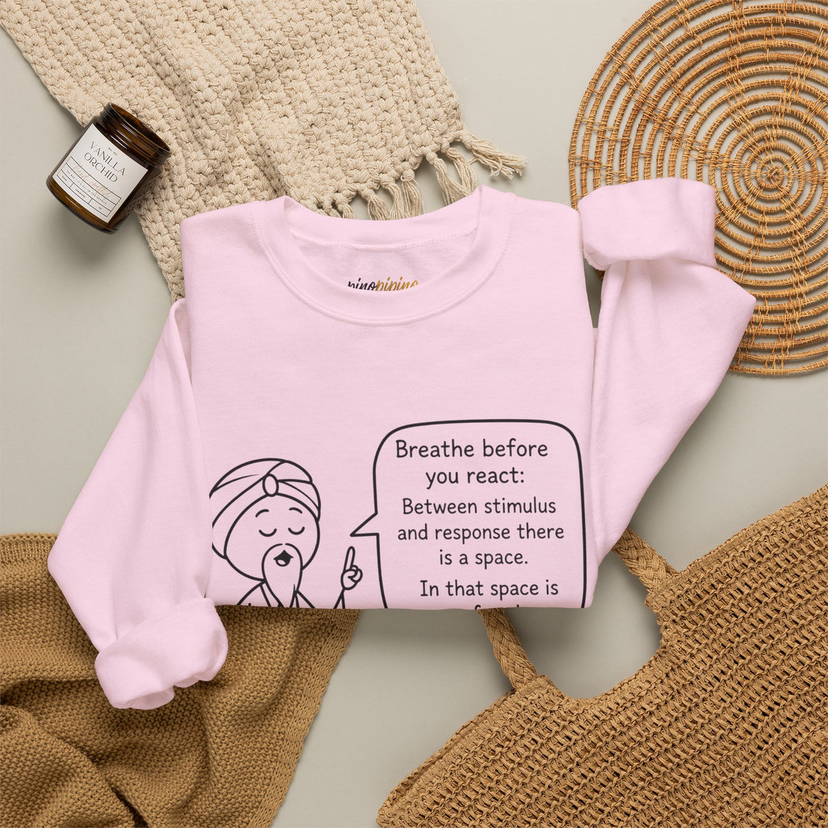 "Breathe before you react" Meditation Design - Mindful Crewneck Sweatshirt