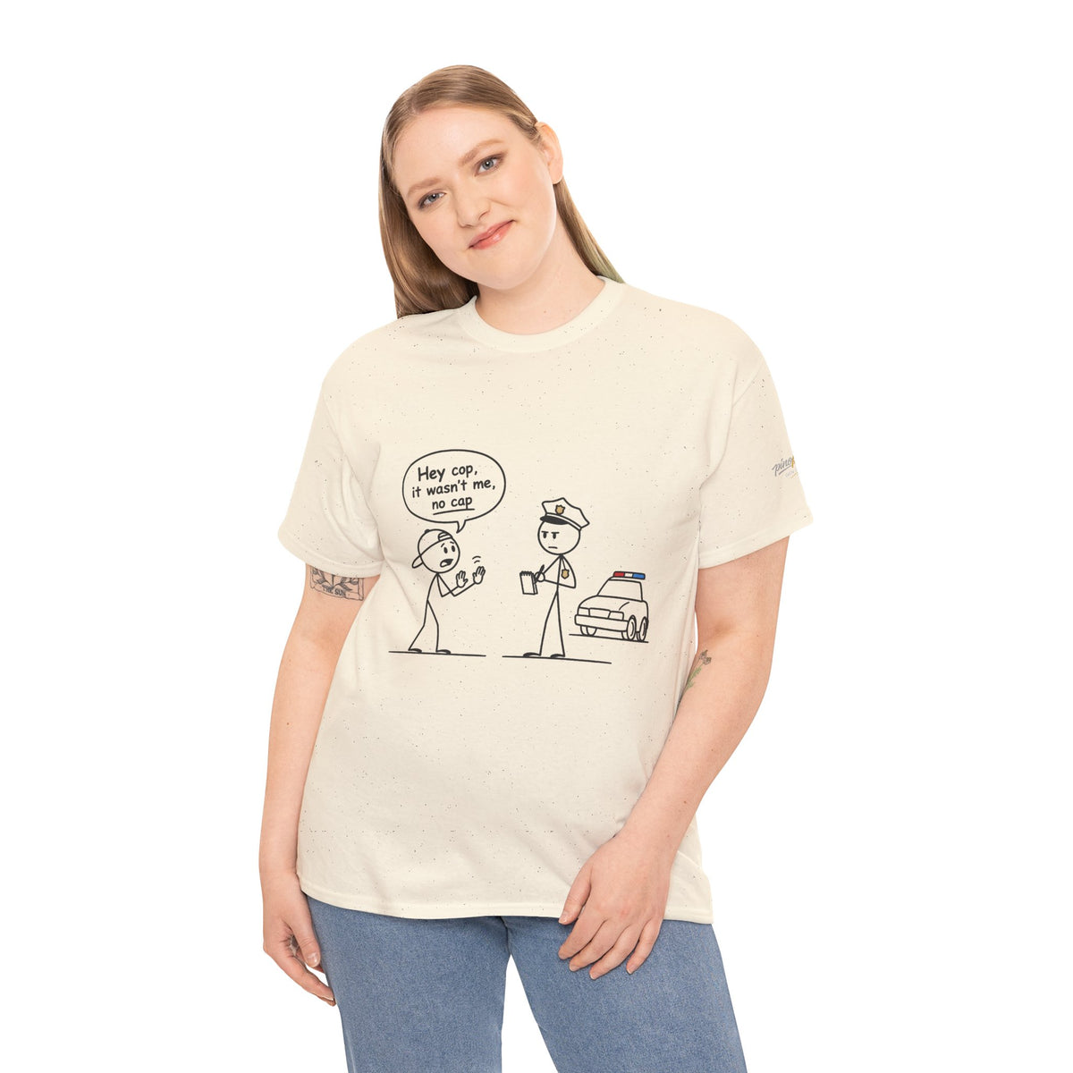 Funny "Hey Cop, It Wasn't Me, No Cap" Police Cartoon Tee