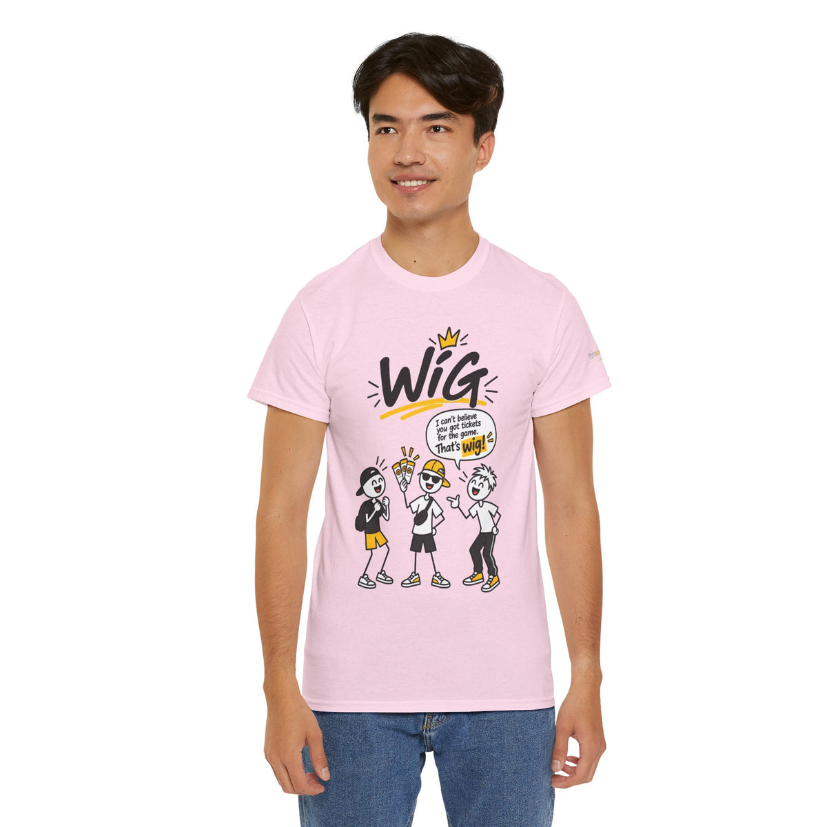"Wig" Gen Z Slang Graphic Tee — Funny Cartoon Crew Shirt