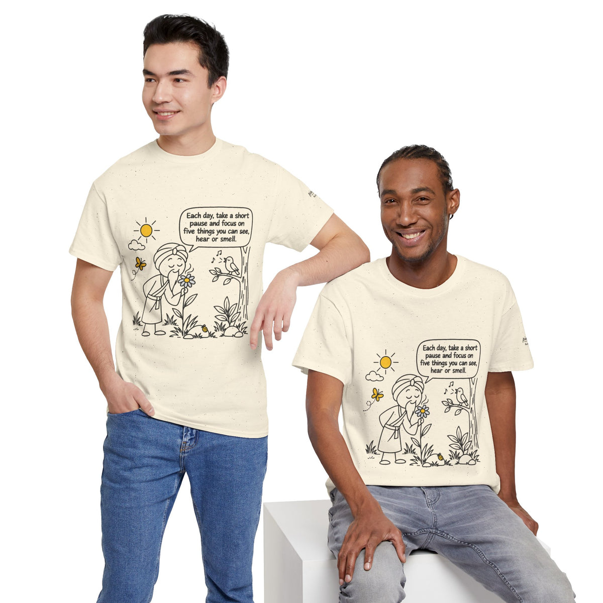 "Focus on five things you can see, hear or smell" - Master Lee's Wisdom, Unisex Heavy Cotton Tee