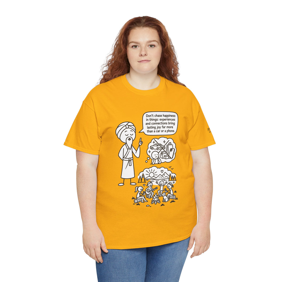 Mindful Graphic Tee – "Don't Chase Happiness in things" Illustration Shirt
