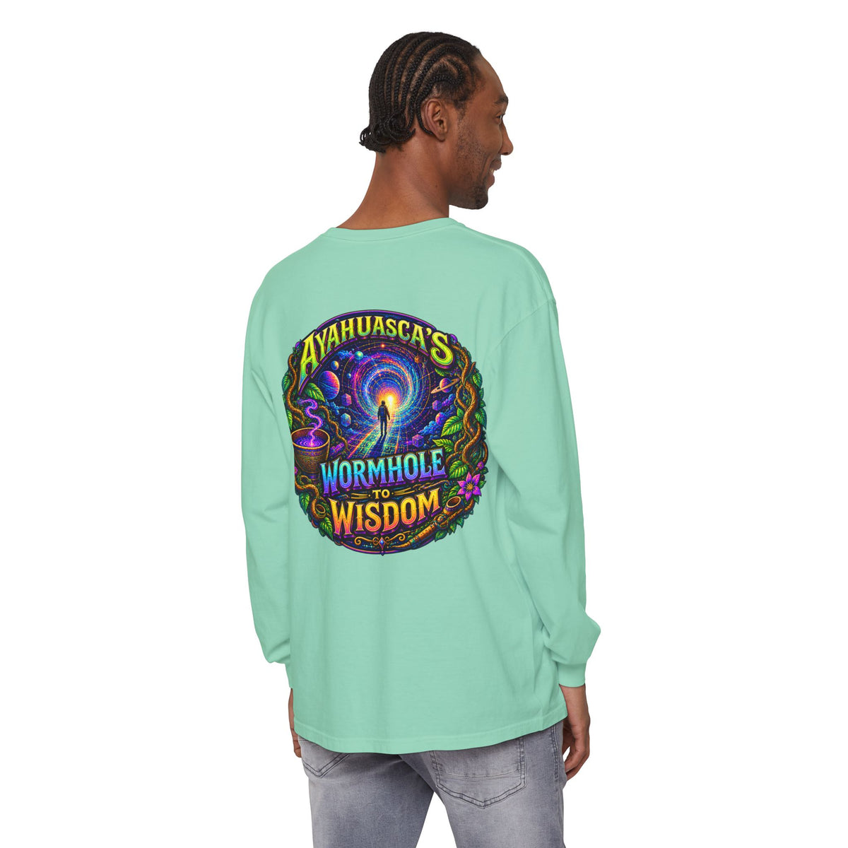 "Ayahuasca’s Wormhole to Wisdom" Psychedelic Long Sleeve Tee