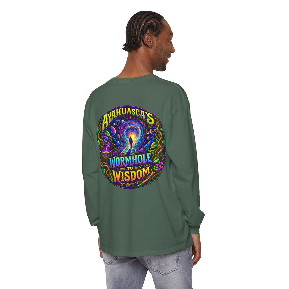 "Ayahuasca’s Wormhole to Wisdom" Psychedelic Long Sleeve Tee