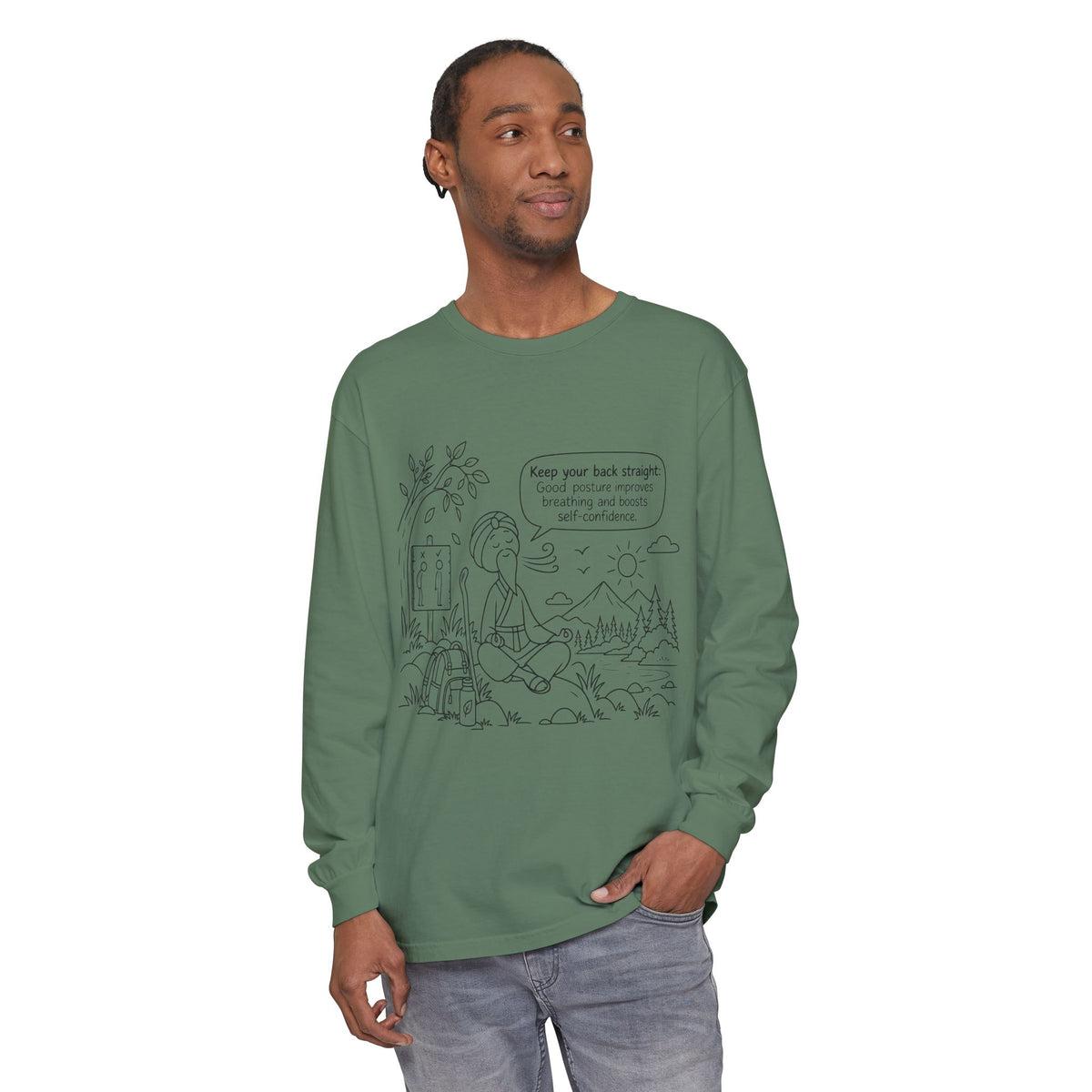 "Keep Your Back Straight" Self Care by Master Lee - Long Sleeve T‑Shirt