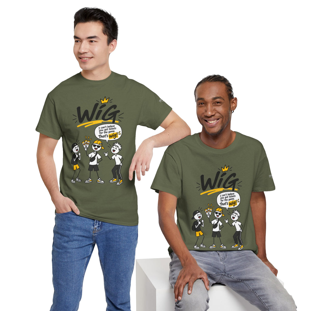 "Wig" Gen Z Slang Graphic Tee — Funny Cartoon Crew Shirt