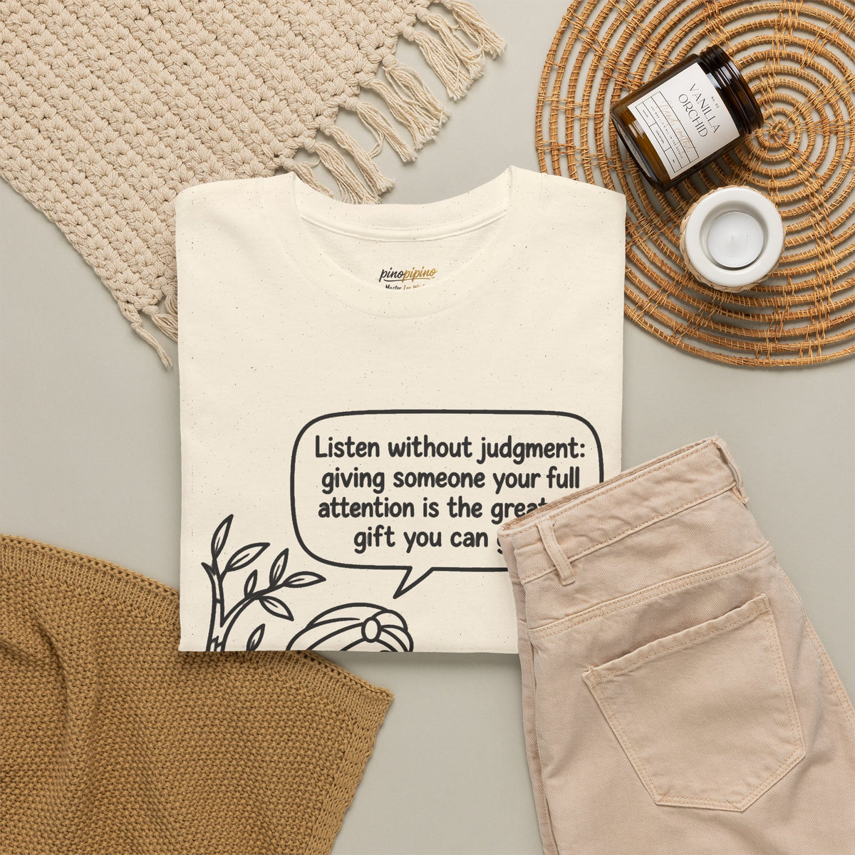 Mindful Listening Tee — "Listen without judgment" Meditation Quote T-Shirt