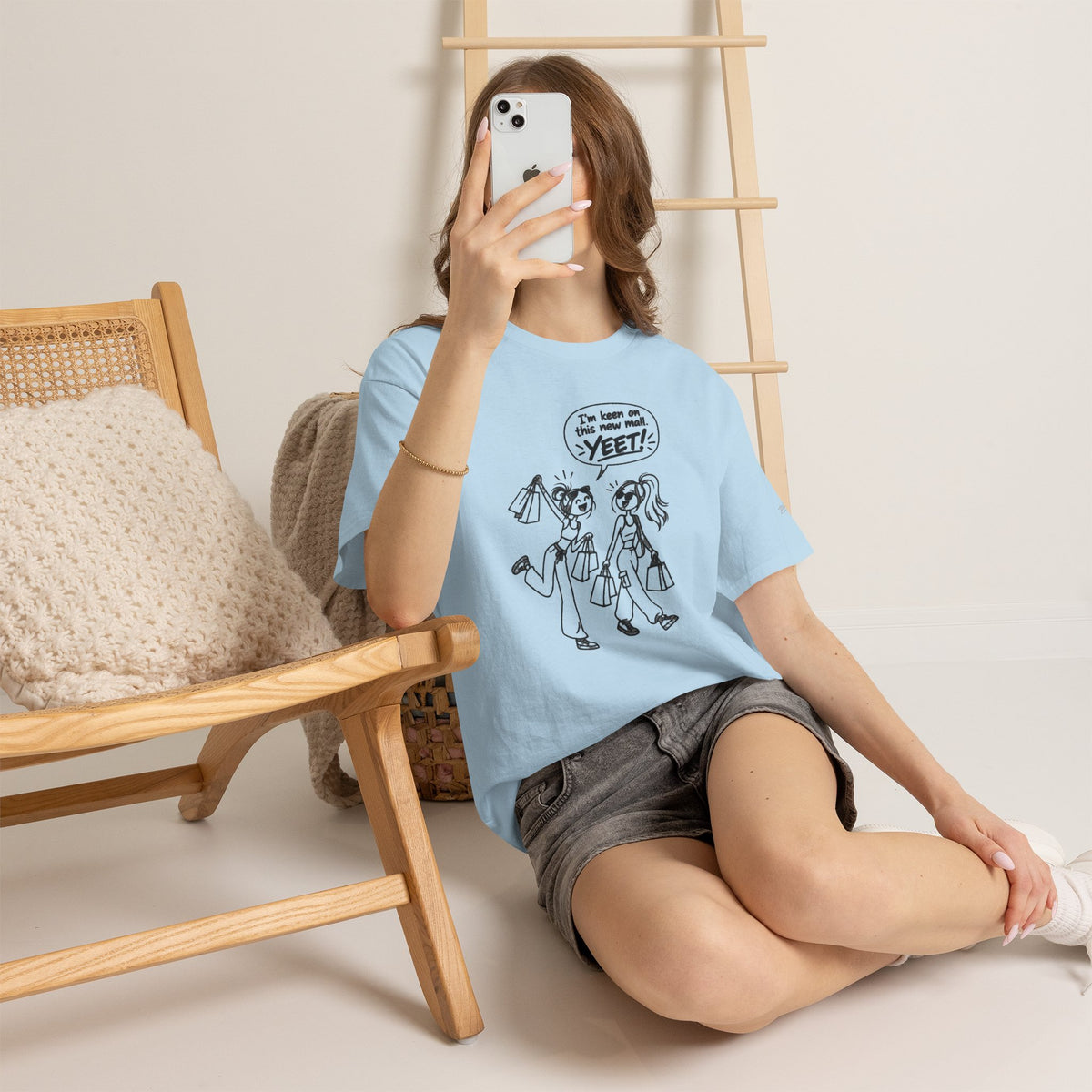 Graphic Tee — "I’m keen on this new mall. YEET" Shopping Cartoon Shirt