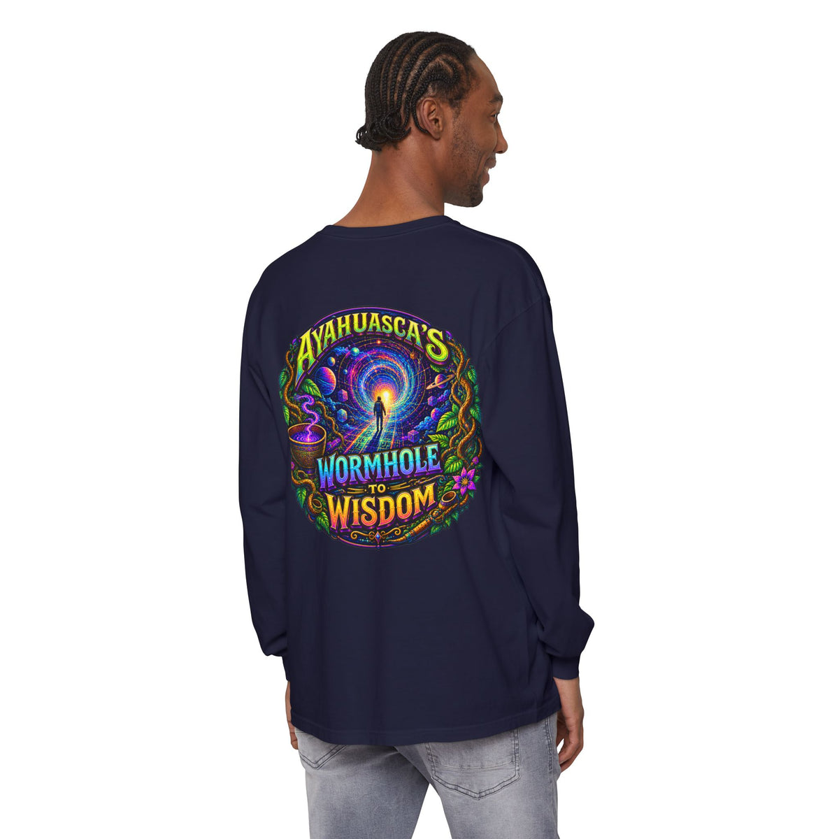 "Ayahuasca’s Wormhole to Wisdom" Psychedelic Long Sleeve Tee