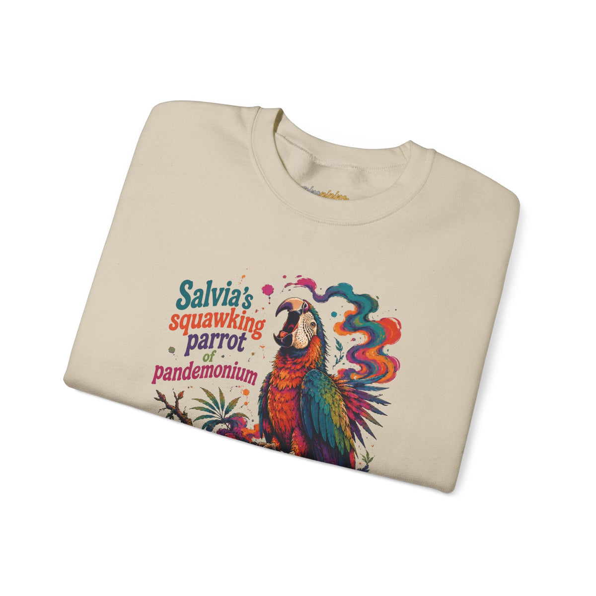 "Salvia's Squawking Parrot of Pandemonium" Colorful Graphic Psychedelic Crewneck Sweatshirt