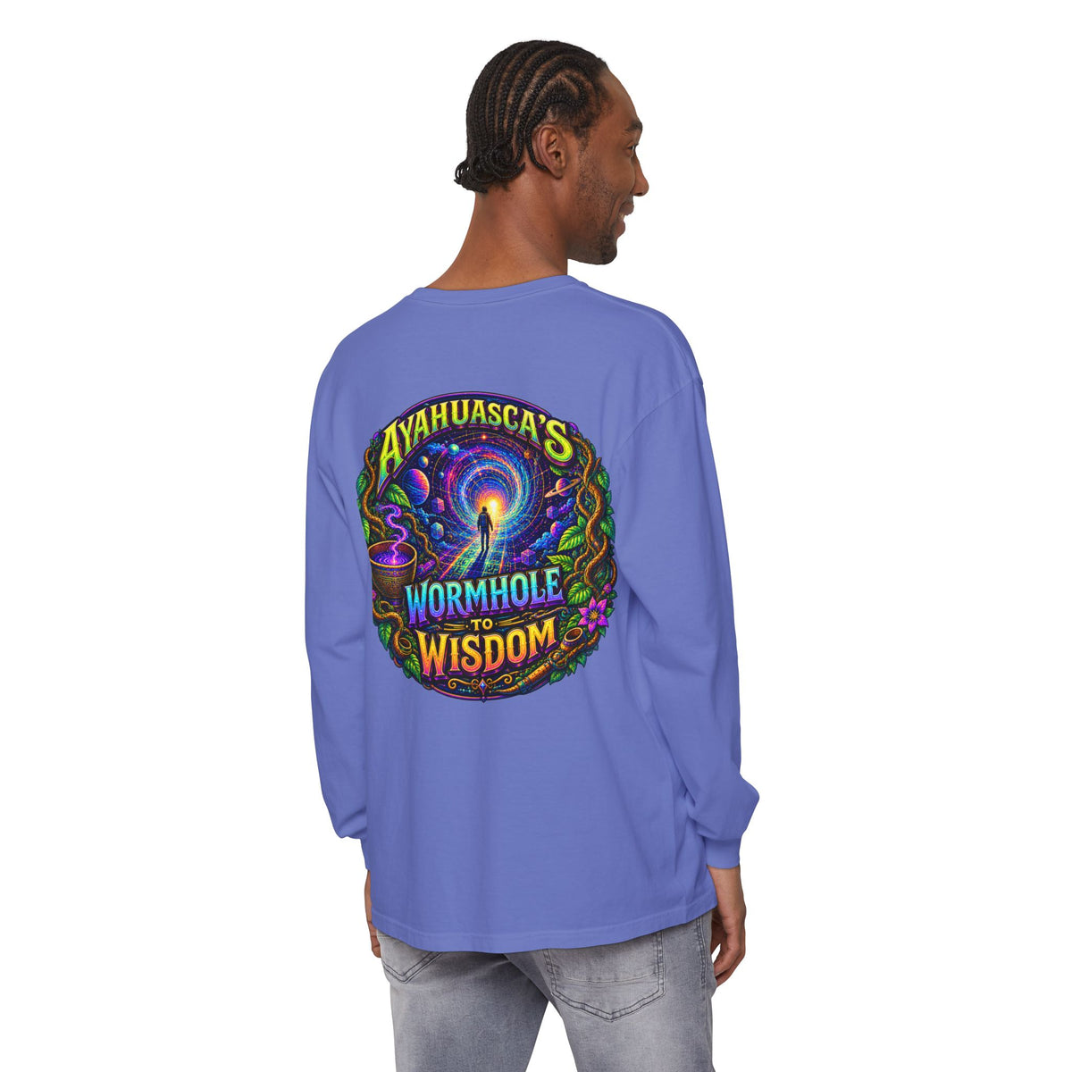 "Ayahuasca’s Wormhole to Wisdom" Psychedelic Long Sleeve Tee