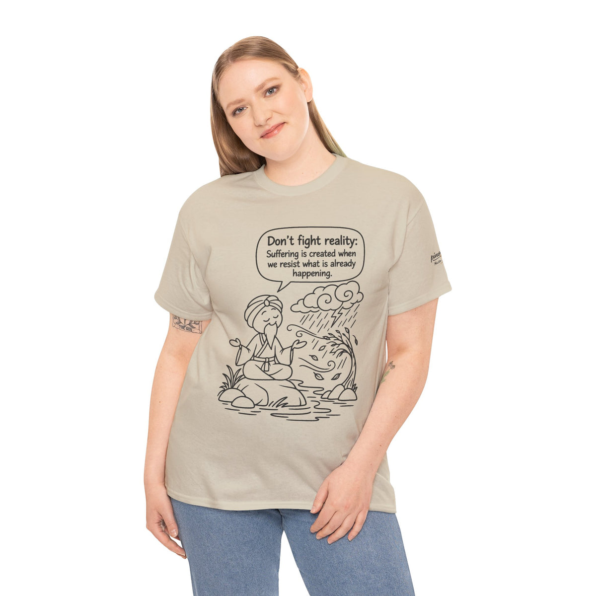 "Don't Fight Reality" Graphic T‑Shirt, Meditation Cartoon Tee