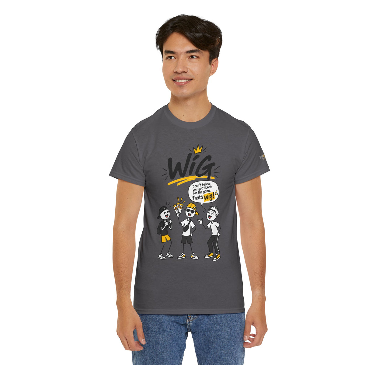 "Wig" Gen Z Slang Graphic Tee — Funny Cartoon Crew Shirt