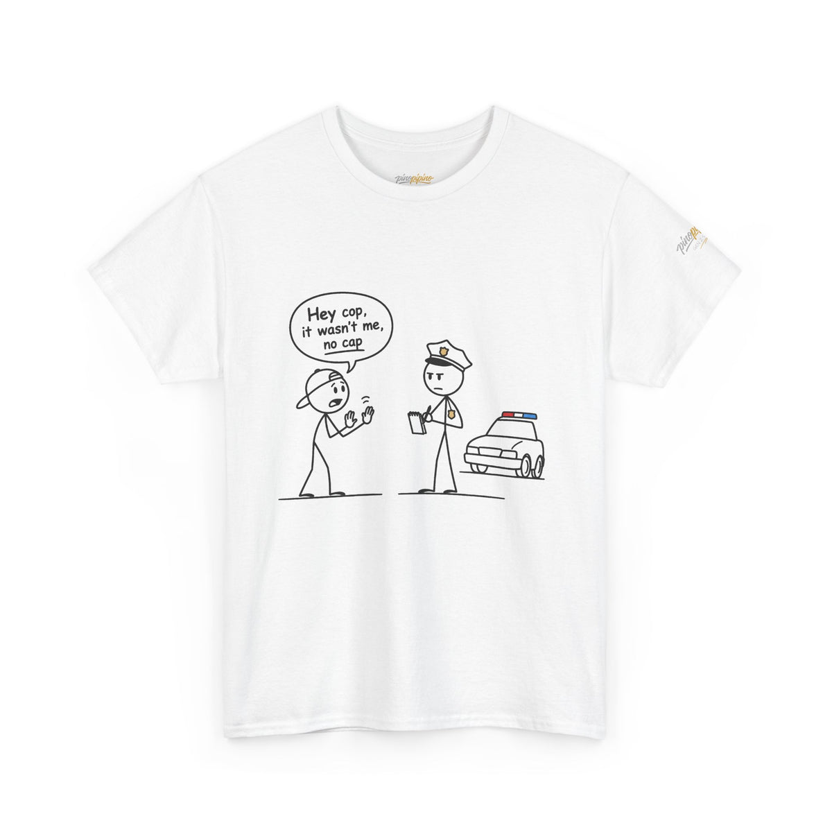 Funny "Hey Cop, It Wasn't Me, No Cap" Police Cartoon Tee