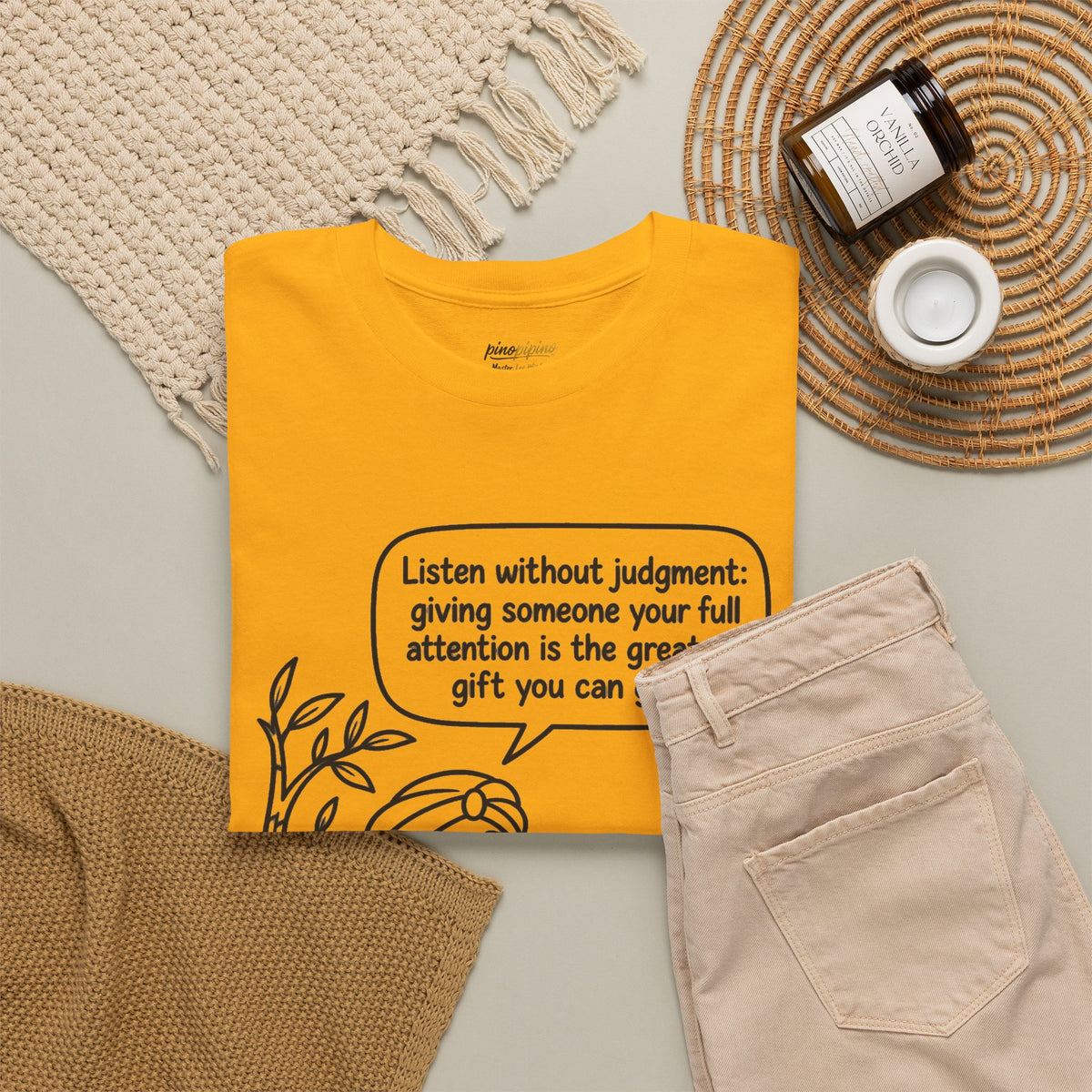 Mindful Listening Tee — "Listen without judgment" Meditation Quote T-Shirt