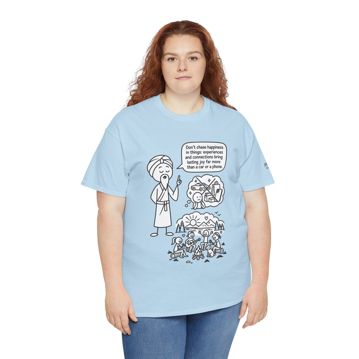 Mindful Graphic Tee – "Don't Chase Happiness in things" Illustration Shirt