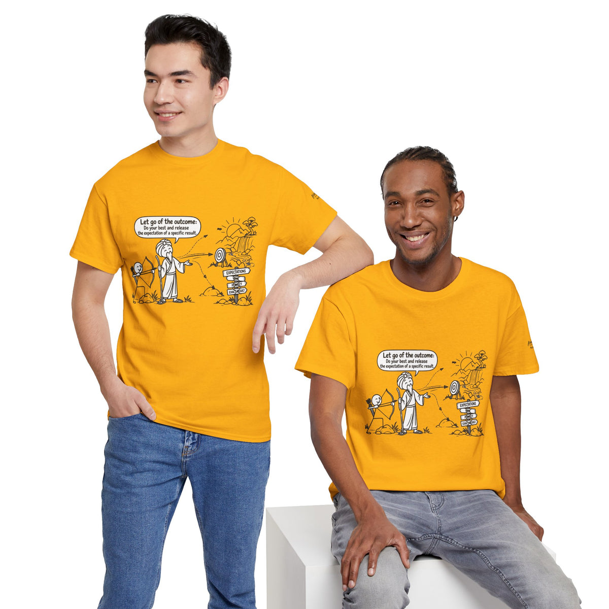T-Shirt — Cartoon Zen Comic: "Let go of the outcome" Mindfulness Tee