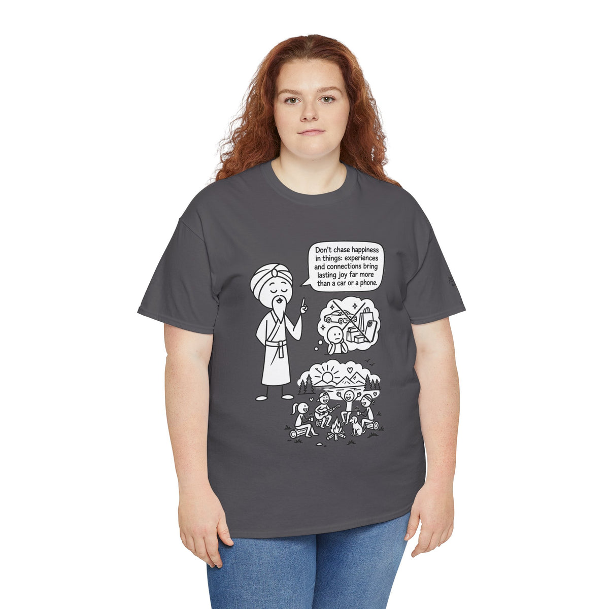 Mindful Graphic Tee – "Don't Chase Happiness in things" Illustration Shirt