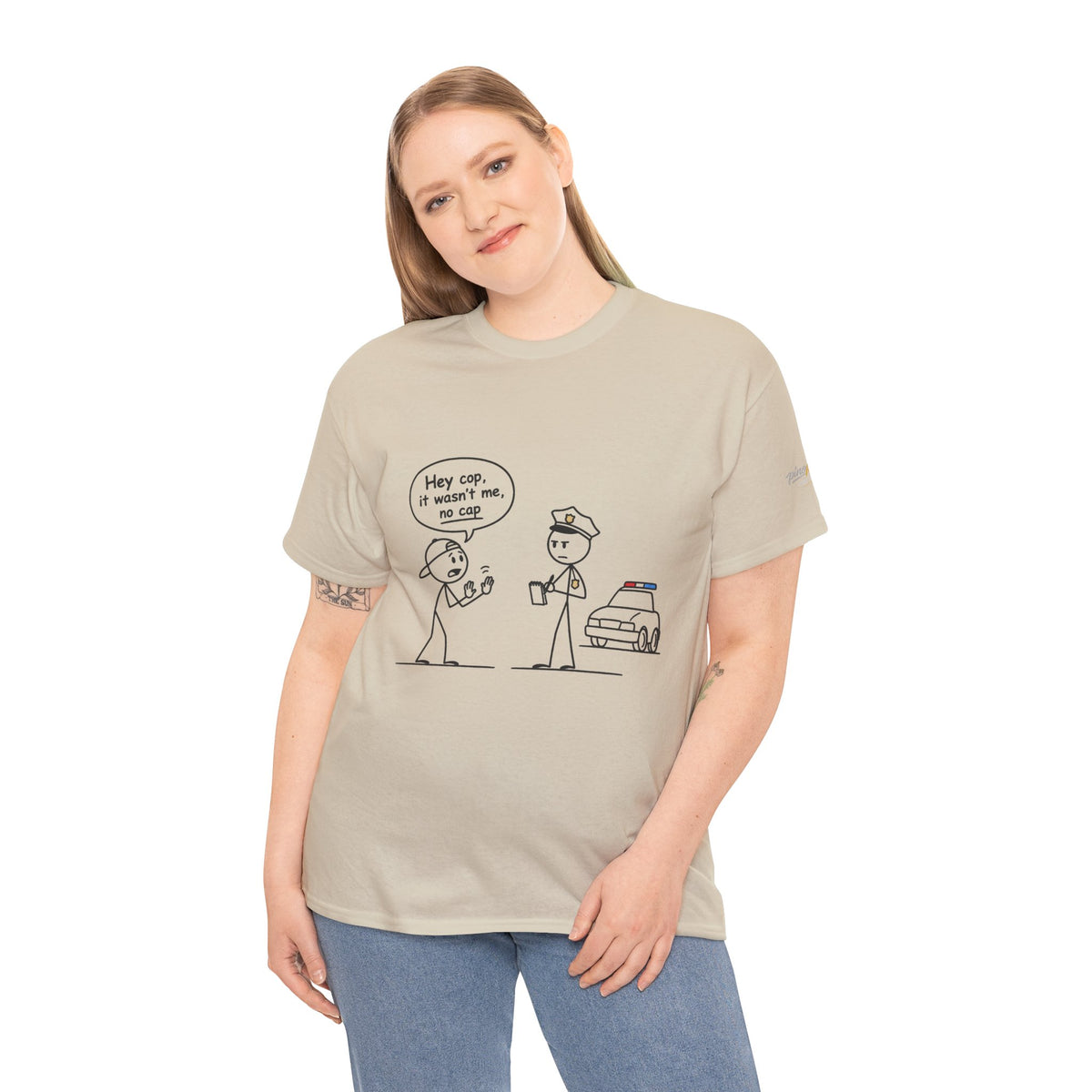 Funny "Hey Cop, It Wasn't Me, No Cap" Police Cartoon Tee