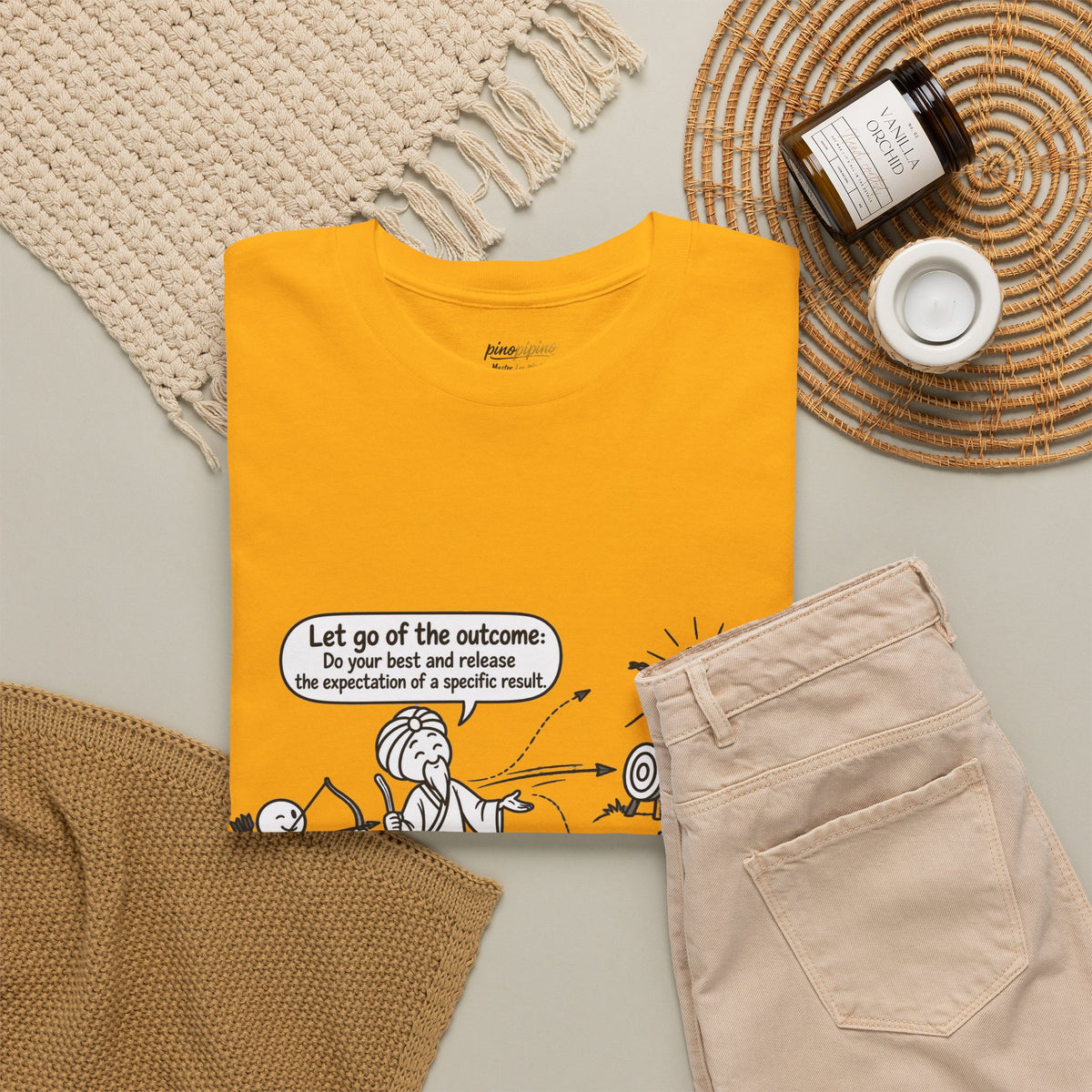 T-Shirt — Cartoon Zen Comic: "Let go of the outcome" Mindfulness Tee