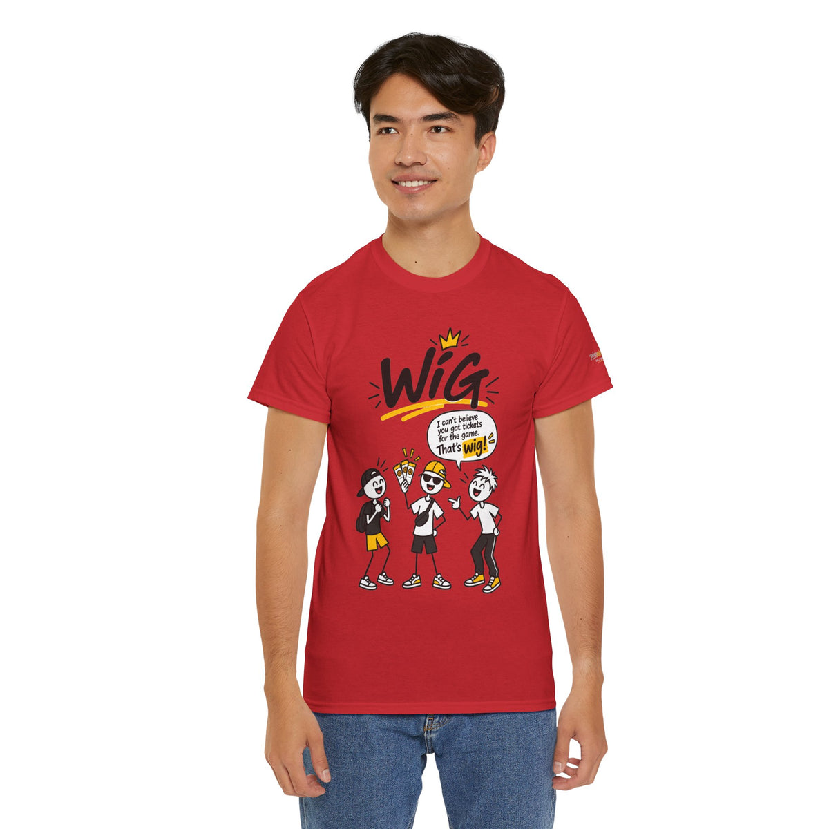 "Wig" Gen Z Slang Graphic Tee — Funny Cartoon Crew Shirt